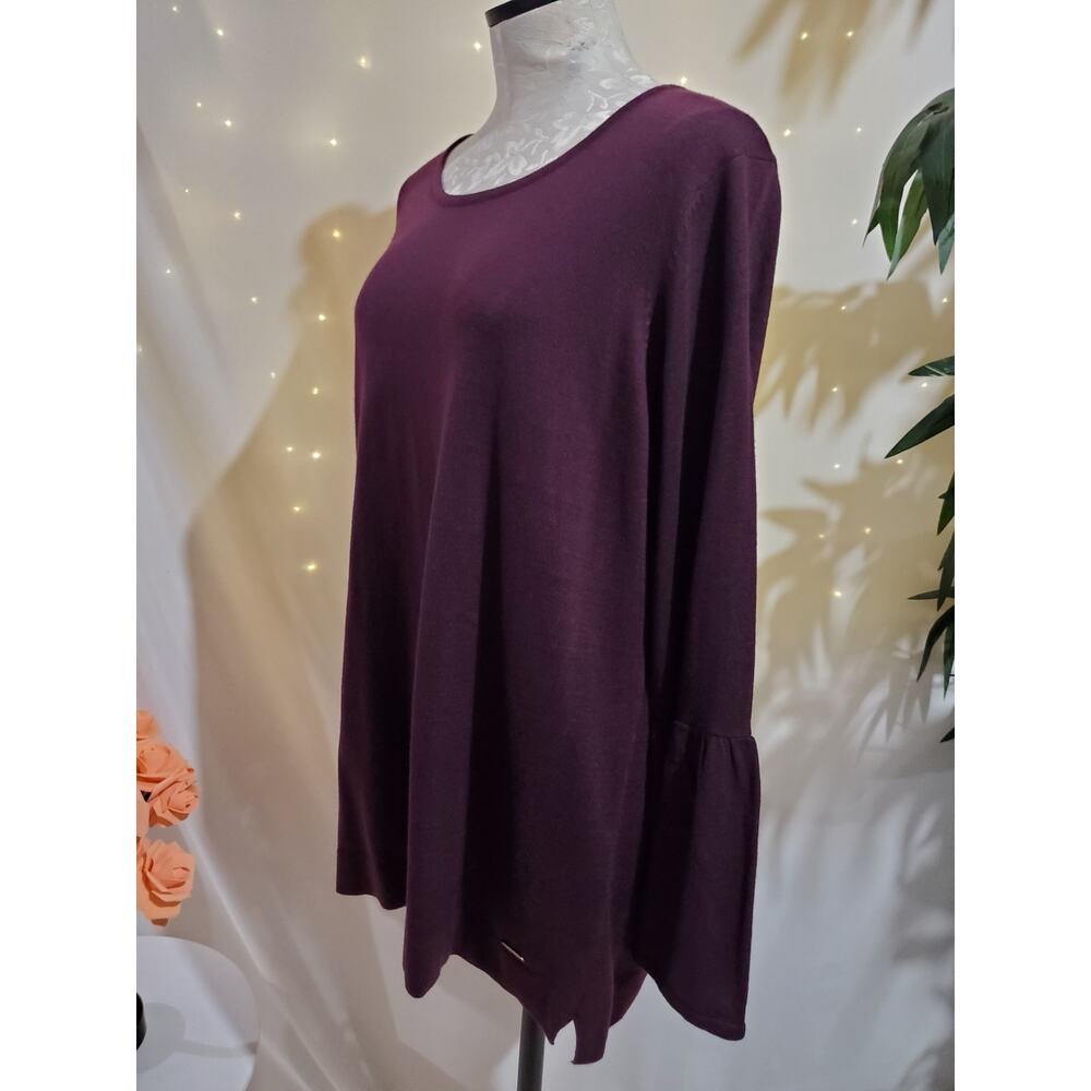 Calvin Klein Long Bell Sleeve Knit Top Womens Size XL Merlot Purple Relaxed Soft - Picture 2 of 10
